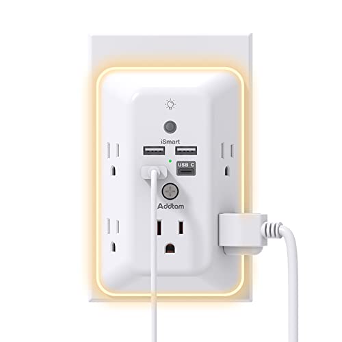Surge Protector, Outlet Extender with Night Light, Addtam 5-Outlet Splitter