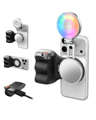 TELESIN Fun Shot Magnetic Phone Camera Grip (B)+ 4 in 1 Magnetic RGB Selfie Light Creator Kit Compatible with iPhone Magsafe & Android, Bundle Kit for Selfies/Photography/TikTok/Zoom Calls/Video