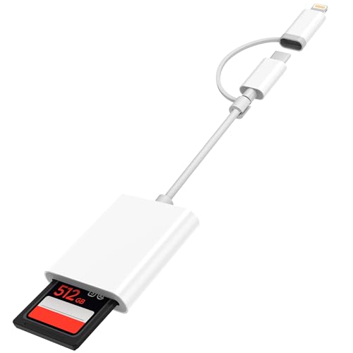 SD Card Reader for iPhone iPad, Dual USB-C & Lightning Connector Memory SD Card Adapter, Support SD/MicroSD Cards, High-Speed Trail Camera Viewer, Plug and Play