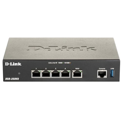 D-Link Gigabit VPN Router —Perfect for Remote and Hybrid Work —4 Port Gigabit Dual WAN Failover —Enterprise-Grade Encryption —Follows TAA/NDAA—Limited Lifetime Protection (DSR-250V2)