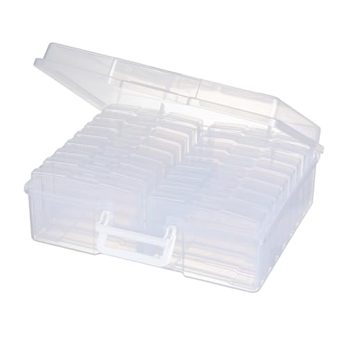 novelinks Transparent 4" x 6" Photo Organizers and Photo Storage Box with Handle, 16 Inner Photo Cases, Portable Picture Organizers & Photo Storage Containers (Clear)