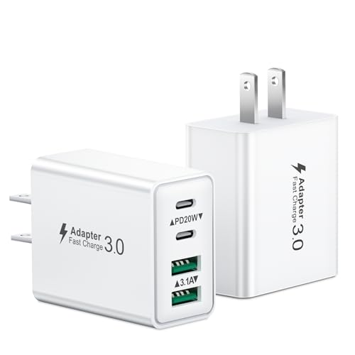 USB C Charger Block, 2Pack 40W 4-Port Type C Fast Charging Block Dual PD Power Adapter+QC Plug Double Wall Charger Blocks Multiple USBC Charging Cube for iPhone 17 16 15 14 13 12 11 Pro Max, Samsung