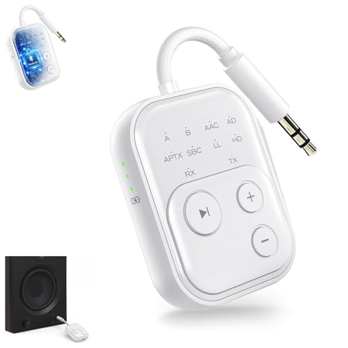 2026 Pro Bluetooth 6.0 Transmitter Receiver for Airplane/TV/Gym, [aptX HD Lossless] Wireless 3.5mm Audio Adapter for Headphones, 24H Battery, Low Latency Auto-Sync, Universal for Car/Home Stereo
