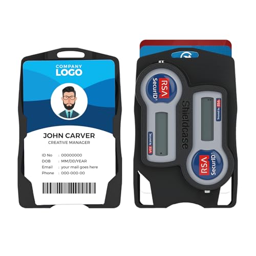 Sheildcase RSA Token Badge Holder, (Holds up to 2 Badges and 2 RSA SecurID Token), Shockproof, Black