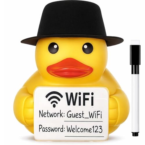 Soulchen 3 Pcs 7 Inch WiFi Password Sign for Guests, Erasable Rubber Duck WiFi Sign for Home Office Desk, Cute Yellow Duck Decor with Pen