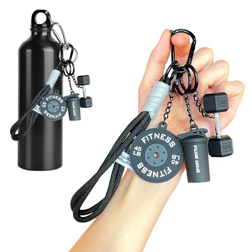 LuxeOne Kettlebell Dumbbell Keychain set Silicone keyring with Metal Handle