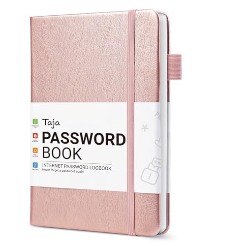 Taja Password Keeper Book with Alphabetical Tabs, Small Password Books for Seniors, Password Notebook for Internet Website Address Log in Detail, Password Logbook to Help You Stay Organized - Rose Gold