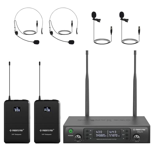 Phenyx Pro Dual UHF Wireless Microphone System，Auto-Scan Cordless Mic Set