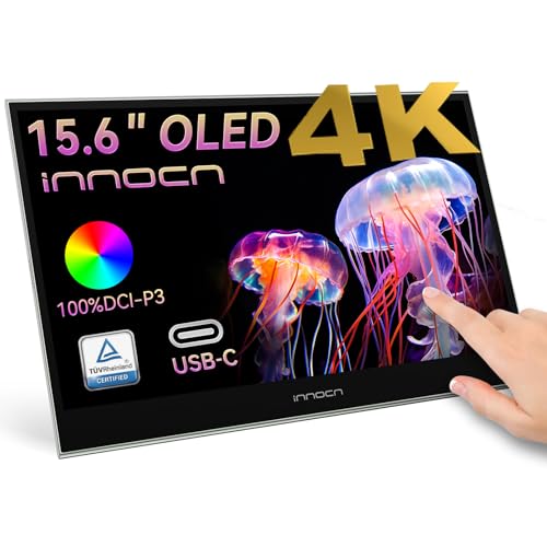 INNOCN 15.6" Portable Monitor OLED Touch Second Screen for Photo Editing with 4K, 100% DCI-P3, 100000:1, 10Bits, USB C External Monitor for Laptop,PC, Phone,Consoles, Brown, PU15 Pre C6