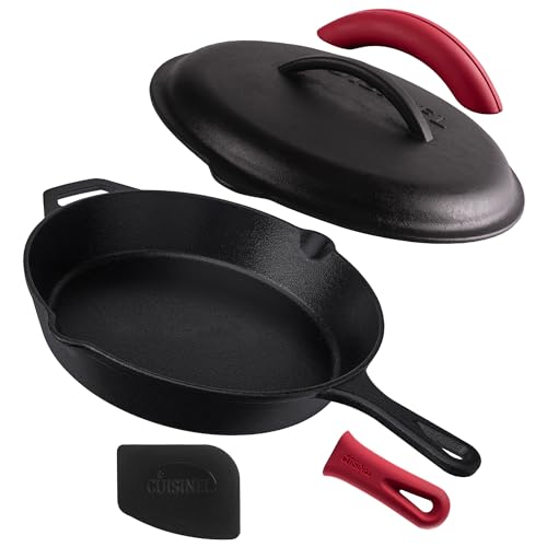 Cuisinel Cast Iron Skillet with Lid - 12"-inch Pre-Seasoned Covered
