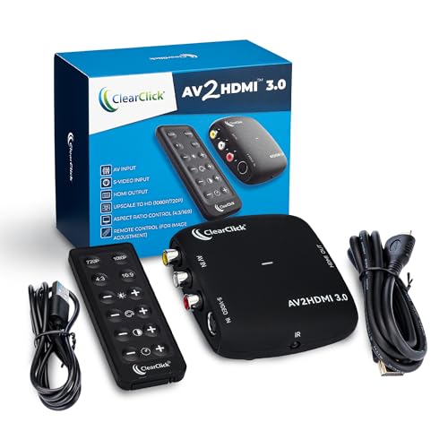 ClearClick AV to HDMI Converter 3.0 (Third Generation) - 1080P RCA or S-Video to HDMI Upscaler - with Remote Control for Image Adjustment - VHS, VCR, Camcorder, DVD, TV, Gaming Systems, PAL, NTSC