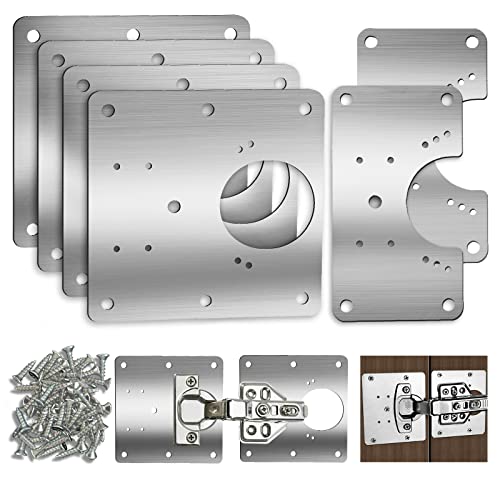 6 PCS Cabinet Hinge Repair Plate, Hinges Repair Fixing Plates, Stainless Steel Cabinet Repair Board, Kitchen Cupboard Door Hinge Repair Brackets Kit, Cabinet Fixing Plate Bracket with Mounting Screw