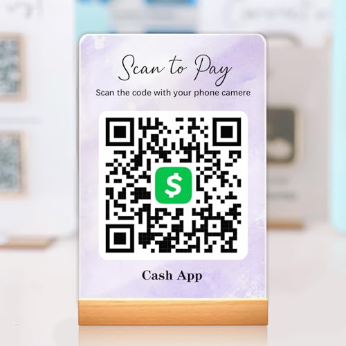 Personalized Acrylic QR Code Sign – Venmo Cashapp Scan to Pay | Custom Social Media qr code desk sign for Business, Salon, WiFi | QR Plate with Stand (V QR1)