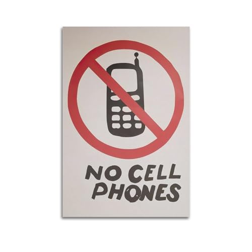 LGDSBHH Vintage Funny No Cell Phones Canvas Wall Art - Unplugged Zone Retro Rules Poster - Restaurant Bar & Home Dining Room Decor - 16x24 Inch (Unframed)