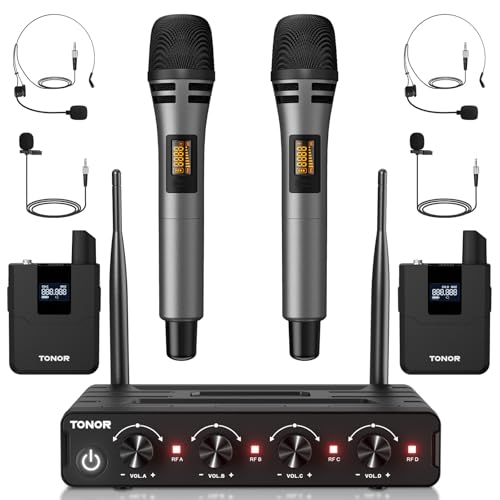 TONOR Wireless Microphone System, 4 * 10-Channel UHF Cordless Handheld