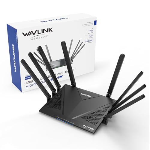 WAVLINK AX6000 Dual Band WiFi 6 Router, High Speed Gigabit Router for Wireless Internet, 8 High-Gain Antennas, 2.5G Ethernet Port, Mesh, 8 Stream, WPA3, OpenVPN, Smart APP for Large Home