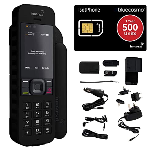 BlueCosmo Inmarsat IsatPhone 2.1 Satellite Phone Kit & 500 Unit Prepaid SIM (365 Days) - Global Coverage - Voice, SMS, GPS Tracking, Emergency SOS