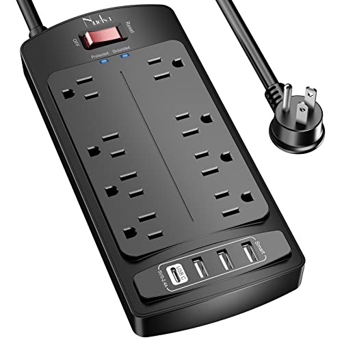 Surge Protector Power Strip - Nuetsa Flat Plug Extension Cord