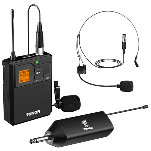 TONOR UHF Wireless Microphone System with Headset Lavalier Lapel Mic,