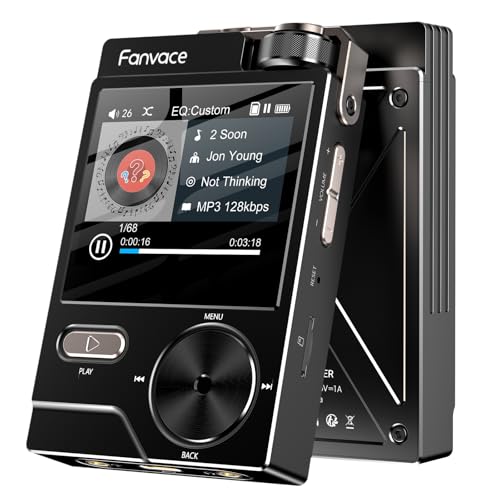 Fanvace HiFi MP3 Player, Lossless DSD High-Resolution Digital Audio Music Player, Portable DAC FLAC Audio Player, 192Khz/24bit, 64GB Portable Audio Player, Support up to 256GB (Black)