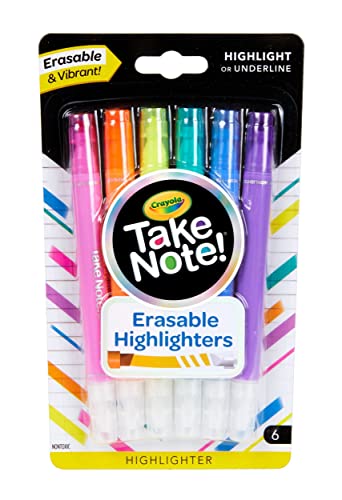 Crayola Take Note Erasable Highlighters (6ct), Assorted No Bleed Highlighters,
