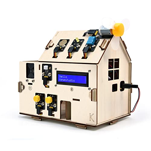 KEYESTUDIO IOT ESP32 Smart Home Starter Kit for Arduino and Python,Electronics Home Automation Coding Kit, Wooden House DIY Sensor Kit,STEM Educational Set for Adults Teens 15+