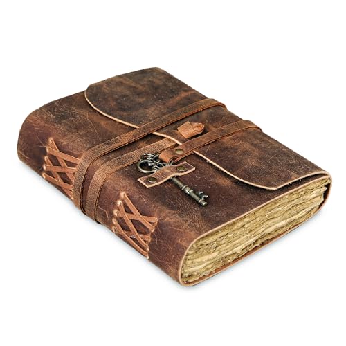 Leather Journal with Deckle Edge Paper 8x6 inch and Vintage