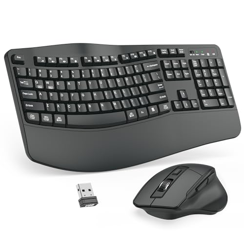 Wireless Keyboard and Mouse Combo, 2.4G Full Size Wave Keys