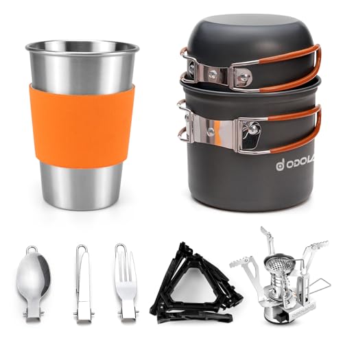 Odoland Camping Cookware Stove Carabiner Canister Stand Tripod and Stainless