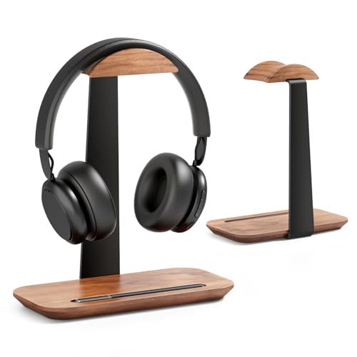 UPERGO Walnut Headphone Stand with Storage Base