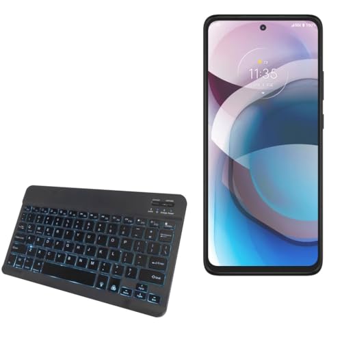 BoxWave Keyboard Compatible with Motorola One 5G UWB Ace - SlimKeys Bluetooth Keyboard - with Backlight, Portable Slim LED 7 Colors - Jet Black
