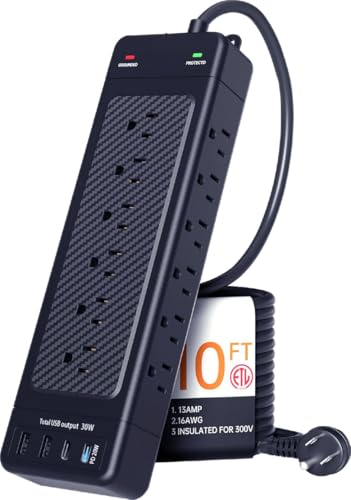 Surge Protector Power Strip/Heavy Duty 10ft Extension Cord with Multiple