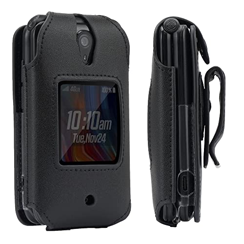 BELTRON Leather Fitted Case for Schok Flip 2022 Phone (Boost Mobile/Metro PCS/T-Mobile) - Secure Form Fit Cover with Built-in Screen Protection & Rotating Metal Belt Clip (SC3218B SC3218T)