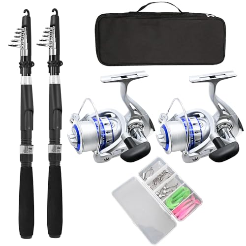 Fishing Pole Combo Set,2.1m/6.89ft 2PCS Collapsible Rods 2PCS Spinning Reels