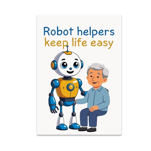 Elderly Companion Poster Print - Friendly Robot Assisting Seniors - 13x19 - Modern Decor