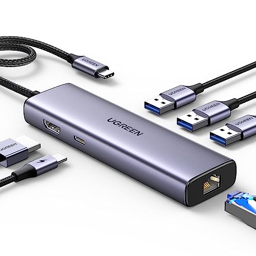 UGREEN Revodok 6 in 1 USB C Hub Gigabit Ethernet Adapter with 4K HDMI, 100W PD Charging, USB A Data Ports Compatible with Mac M1, M2, M3, M4,M5,iPad, iPhone 16 Pro/Pro Max, Steam Deck