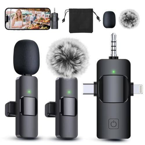 PQRQP 3 in 1 Professional Wireless Lavalier Microphone for iPhone,