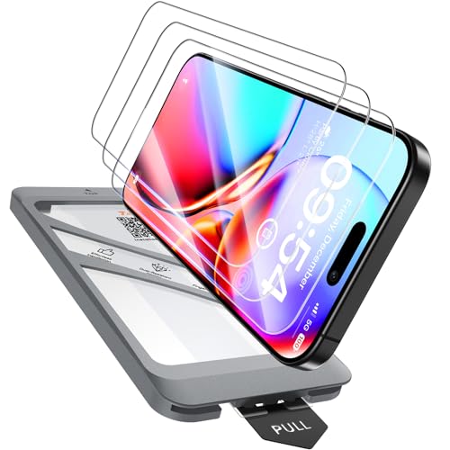 TAURI 4 in 1 for iPhone 16 Screen Protector, 3 Pack Tempered Glass Film + 1 Dust Free Easy Installation Tool, 9H Hardness Bubble Free Micro-curved Edges HD Screen Protector for 16