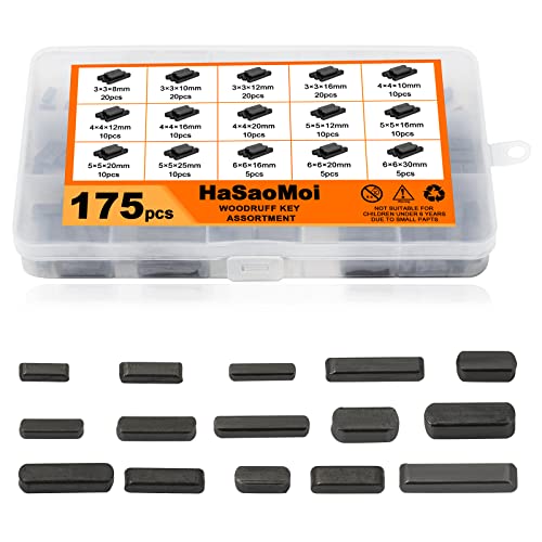 HaSaoMoi 175pcs Woodruff Key Stock Assortment, 8mm-30mm Stainless Steel Round