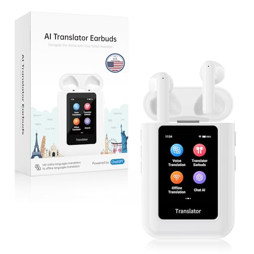 ANFIER A8 AI Translation Earbuds Real Time with ChatGPT, Language Translator Device in 144 Languages, Offline Translation Headphones No APP Needed, Spanish Traductor for Business Conference (White)