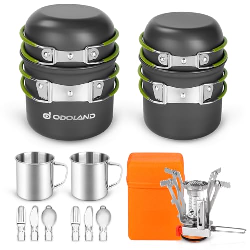 Odoland 16pcs Camping Cookware Mess Kit, Lightweight Pot Pan Mini