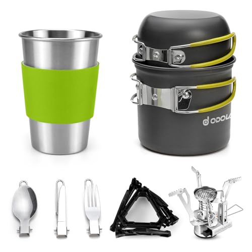 Odoland Camping Cookware Stove Carabiner Canister Stand Tripod and Stainless