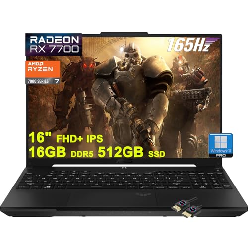 ASUS TUF Gaming A16 Laptop | 16"" FHD+ 165Hz 100% sRGB | AMD 8-core Ryzen 7 7735HS | 16GB DDR5 512GB SSD | Radeon RX7700S 8GB Graphic (>RTX4060) | Backlit USB-C USB4 Win11Pro + HDMI Cable, Black