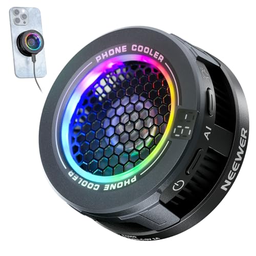 NEEWER Basics Magnetic Phone Cooler, Low Noise USB Cooling Fan with Smart Temp Control, RGB Light, Magnetic Ring & Clip Compatible with iPhone 15 16 Pro Max MagSafe Samsung iPad for Gaming, PA069