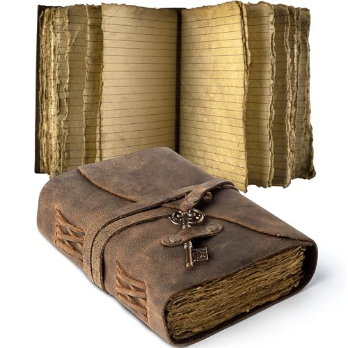 Vintage Leather Journal Lined Pages with Key - Antique Handmade