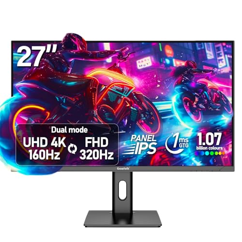 Gawfolk 27 Inch 4K Gaming Monitor, UHD 160Hz/ FHD 320Hz Dual Mode PC Monitor, IPS Computer Screen, Built-in Speakers, PIP/PBP, FreeSync, HDMI 2.1 & DP 1.4, Wall Mount Compatible 75 * 75mm