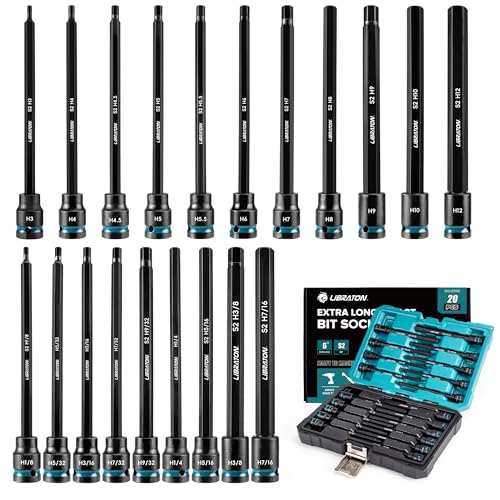 LIBRATON 3/8" Drive Long Impact Hex Bit Socket Set, Allen