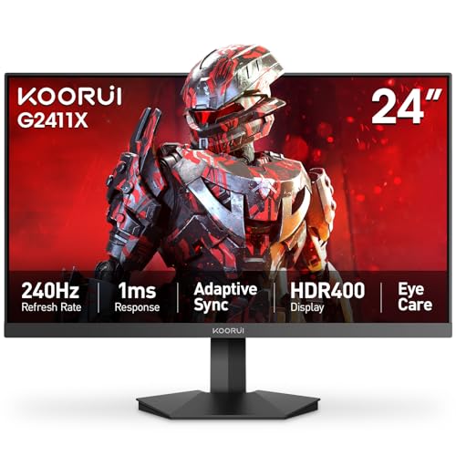 KOORUI 24" Gaming Monitor, 240Hz 1ms Response, FHD HDR400 Display, 90% DCI-P3 Color Gamut, Adaptive Sync, Ultra Slim Frame, VESA Mountable, HDMI 2.0, DP 1.4
