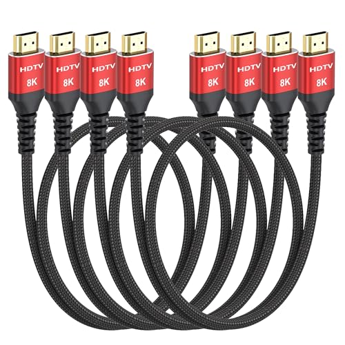 8K HDMI Cables 3FT 4-Pack, High Speed 48Gbps HDMI 2.1 Cord for Neat, Support HDR10+, SBTM, QMS, CEC, HDCP 2.3 for TV, Monitor, Computer, Laptop, HDMI Switch, HDMI Splitter, HUB, KVM, Projector