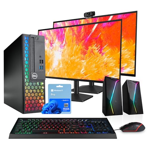 Dell Optiplex PC with RGB Lighting and Dual Monitors